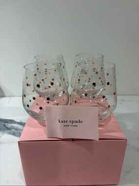 Kate Spade Lenox Set of 4 Larabee Dot GOLD Stemless Wine Glasses ~ NIB